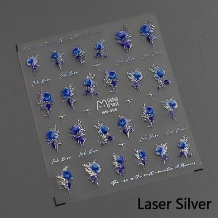 Or argent Rose bleu Rose fleurs 3D auto-adhésif Nail Art décorations autocollants mode bricolage manucure décalcomanies bleu
