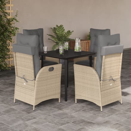 vidaXL - 5-delige - Tuinset - met - kussens - poly - rattan - beige