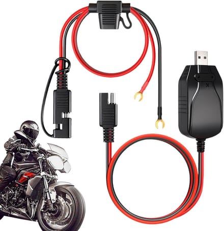 Acculader Motorfiets - Intelligente Druppellader - Voertuig Onderhoud - Dubbele Aansluitingen - 12V USB - Zwart