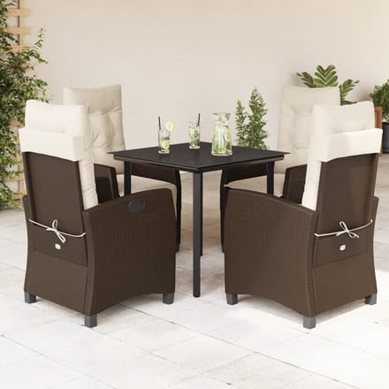 vidaXL - 5-delige - Tuinset - met - kussens - poly - rattan - bruin