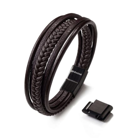 SERASAR Lederen Herenpolsbandje [Braid] - Bruin 23cm - Echte Merkarmband