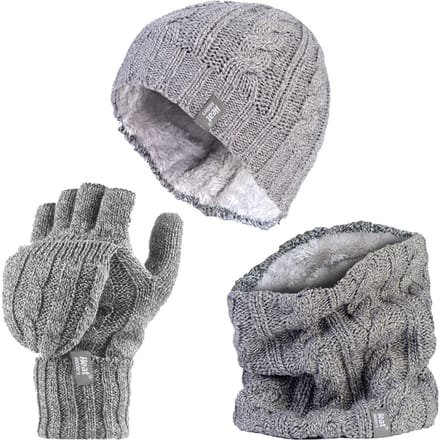 Heat Holders dameshoed, nekwarmer handschoenen set - Lichtgrijs