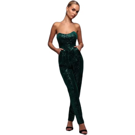 Dames jumpsuit Goddiva Sequin & Velvet Corset