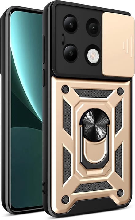 MobyDefend Hoesje - Geschikt voor Xiaomi Redmi Note 13 4G - Pantsercase Met Draaibare Ring - Goud