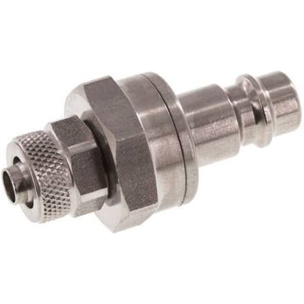 RVS DN 7.2 (Euro) Luchtkoppeling Insteeknippel 6x8 mm Push-On Double Shut-Off - CLP7-N-S-SV-6