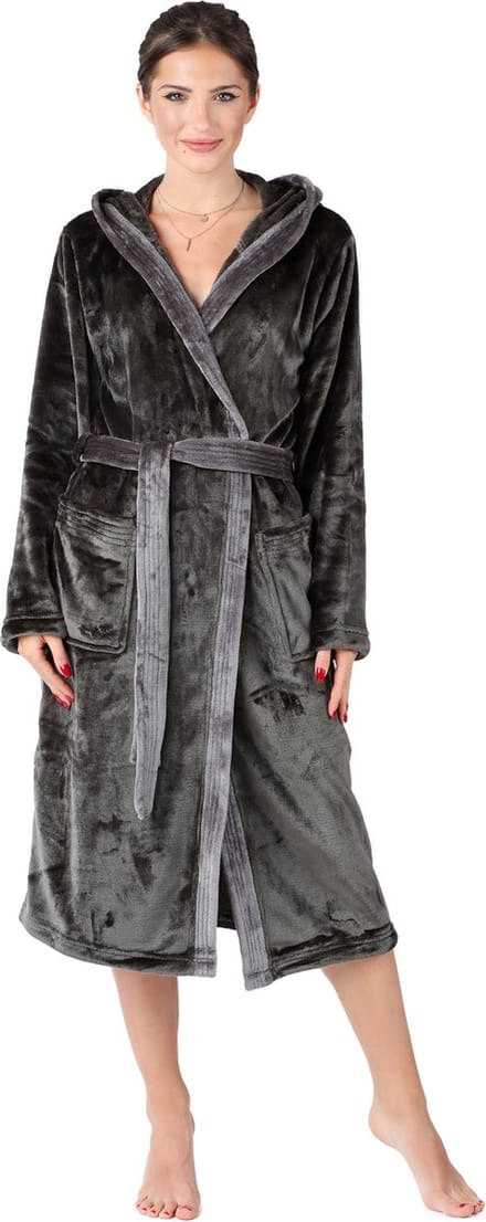 Bellivalini Dames Badjas met Capuchon - Wasmachine bestendig - Polyester - Grafiet - L - BLV-BLV50-168-DG