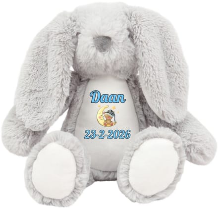 Grijs knuffel konijn - kraamcadeau - gepersonaliseerd - naam - geboortedatum