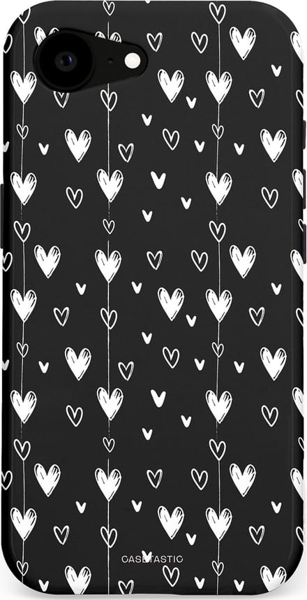 Casetastic hoesje geschikt voor Apple iPhone 16e / Apple iPhone 17e - MagSafe - Dubbellaagse bescherming - Hangend Hartje - Fashion Case - Zwart Grijs