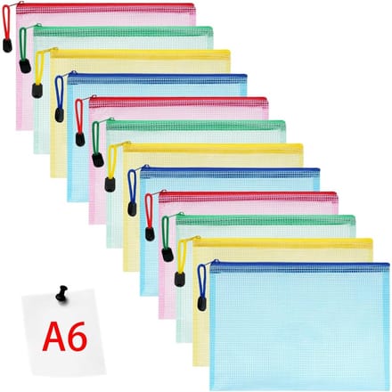 EXCITAT 12 stuks - Documententassen - A6 Documententassen - Ritssluitingstassen - Waterdichte Documententassen - Geschikt voor Thuis, School, Kantoor - 12*16