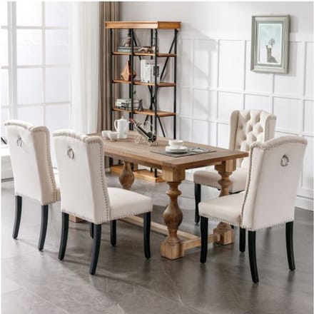 Chaise de salle à manger - MUVOE - Design moderne - Velours beige - Pieds chêne massif - Lot de 4 beige