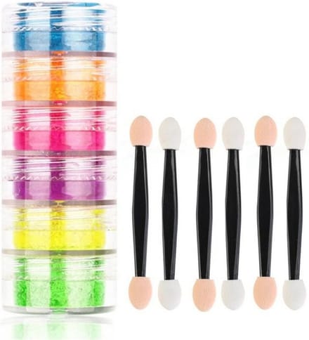 DW4Trading Glow in The Dark Oogschaduw Poeder - Neon Effect - 6 Kleuren - 6 Brushes
