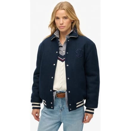 Superdry Country Club Wollen Bomberjack Blue Grootte: 36