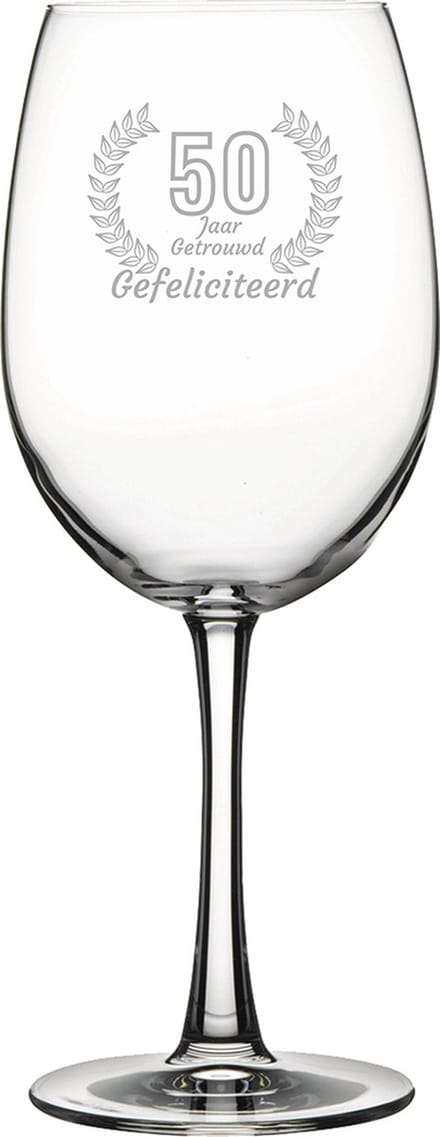 Gegraveerde rode wijnglas 46cl Gefeliciteerd 50 jaar getrouwd