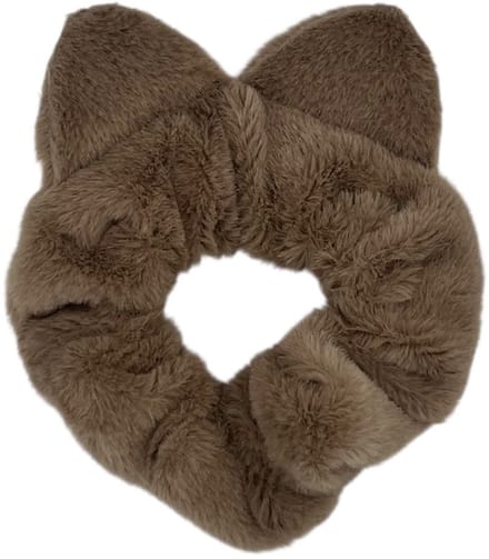 Scrunchie - elastiek - zachte furry stof - met oortjes - bruin