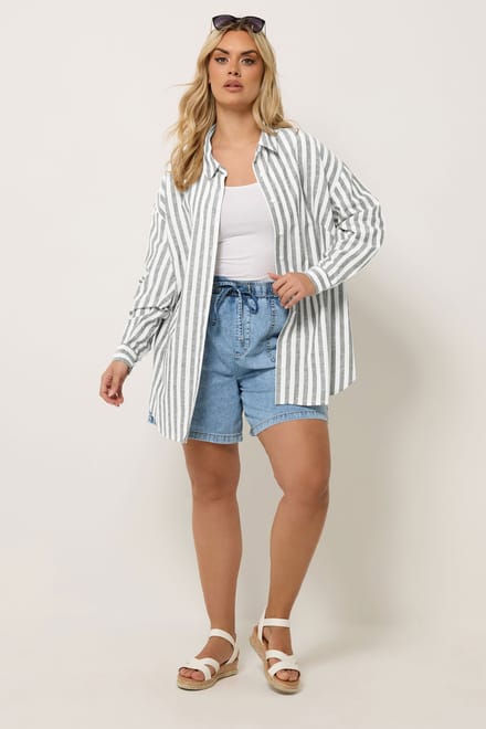 Yours Zwartwit Gestreept Linnen Overhemd Size 48