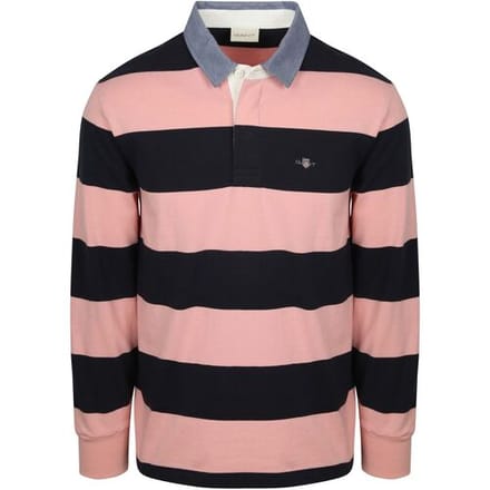 Gant Heavy Rugger Shield Polo Streep Navy Roze - Maat XXL - Heren - Longsleeve polo