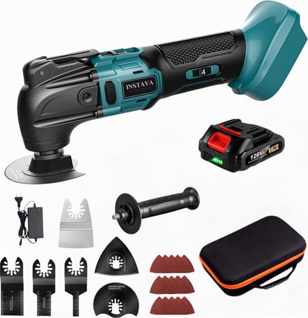Instava Accu Multitool 18V – Oscillerende Multitool Set met 1 Accu – 7 Opzetstukken – 15 Schuurvellen – Makita 18V LXT Compatibel