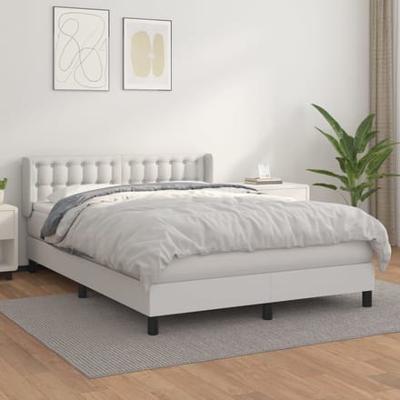 vidaXL - Boxspring - met - matras - kunstleer - wit - 140x190 - cm