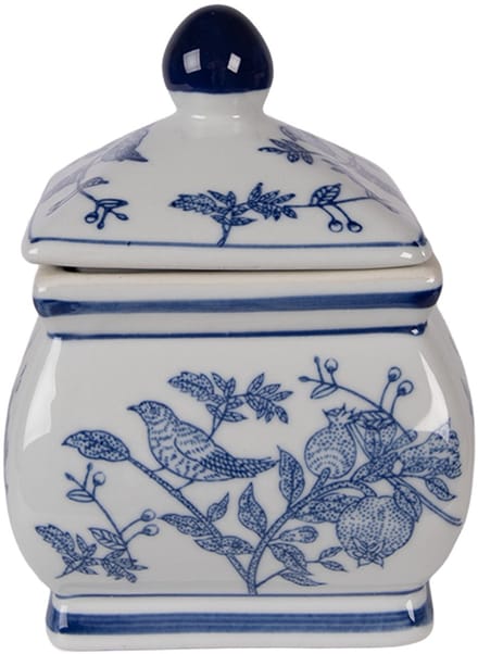 Clayre & Eef Voorraadpot Deksel 13x13x17 cm Wit Blauw Keramiek