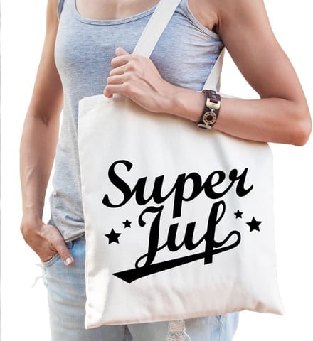 Super juf katoenen tas - Meester / juffendag einde schooljaar cadeau
