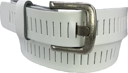 Leren gleufriem, kleur Wit, 4 cm breed, taillemaat 115 cm.