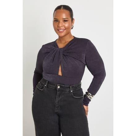 boohoo Dames Plus Twist Detail Bodysuit | Charcoal | Maat: 18