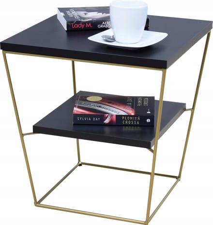 FutuStal - Stalen Bijzettafel - Zwart en Goud - Vierkant - Inclusief Plank