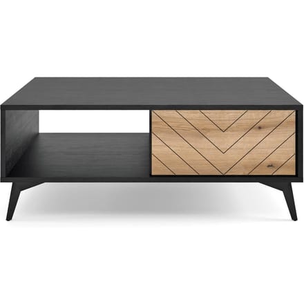 Selsey - BOULIA - Salontafel - visgraat - 104x68 cm - zwart/eik