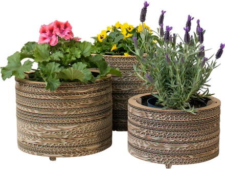 Kartonnen bloempot roos - Set van 3 - Diameters 21, 23, 25 cm - Kartent