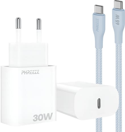 Power Delivery oplader met 30w usb C poort met usb C kabel 1m blauw