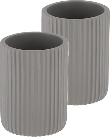 Tendance Tandenborstelbeker 101 series - grijs - geribbeld - PS - 2x - badkamer