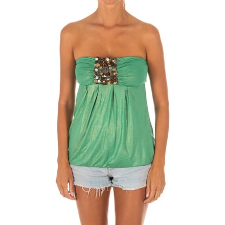 Dames-Mouwloos T-shirt met wijd gebreid topeffect 10DMT0084