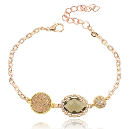 Goudkleurige verstelbare dames armband met groen glassteen