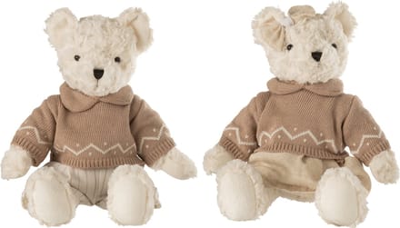 J-Line knuffel Beer Jongen/Meisje + Kledij - polyester - wit - large - 2 stuks