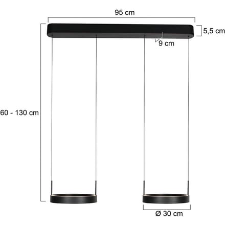 Zwarte hanglamp Mykty 4204 – Hoogte instelbaar, 30 cm cirkels, 6000 lumen, 2700K – Steinhauer Exclusive