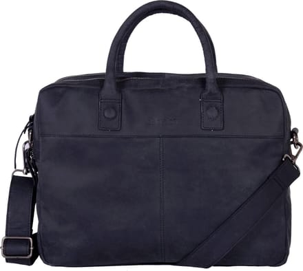 DSTRCT Wall Street 2 Vaks Leren Laptoptas - 15,6 inch - Zwart