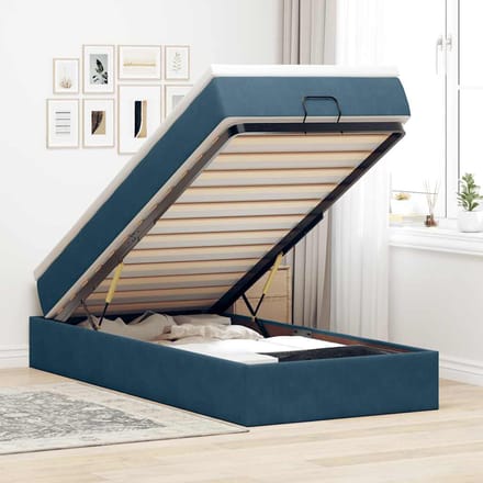 vidaXL - Ottoman - bed - met - matras - 90x190cm - fluweel - donkerblauw