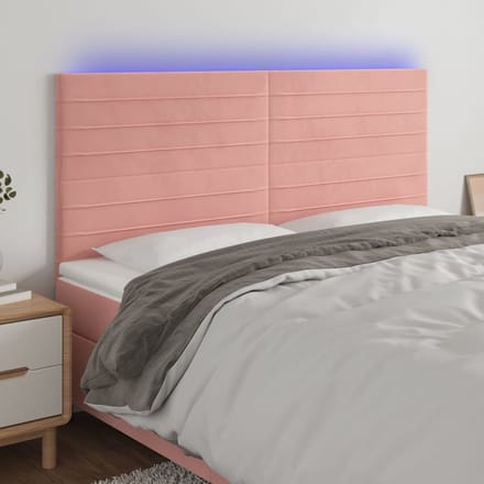 vidaXL - Hoofdbord - LED - 180x5x118/128 - cm - fluweel - roze