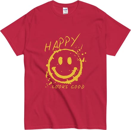 Vrolijk Dames en Heren Tshirt - Positieve Smile Print - Happy Looks Good - Rood - S
