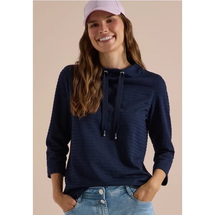 Shirt met 3/4-mouwen, trechterhals en structuur