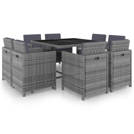 vidaXL - 9-delige - Tuinset - met - kussens - poly - rattan - antraciet