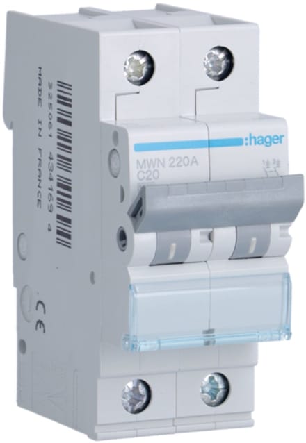 Hager automaat 20A 3KA 2 polig curve C - MWN220A