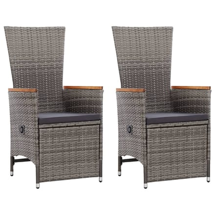 vidaXL - Tuinstoelen - 2 - st - verstelbaar - met - kussens - poly - rattan - grijs
