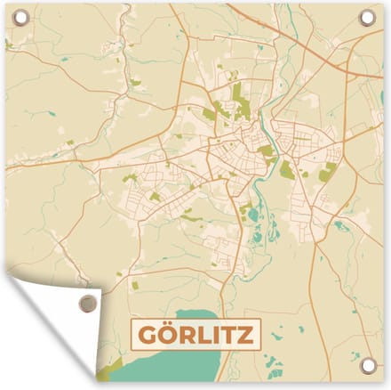 Tuindoek Plattegrond - Kaart - Stadskaart - Görlitz - Vintage - 100x100 cm