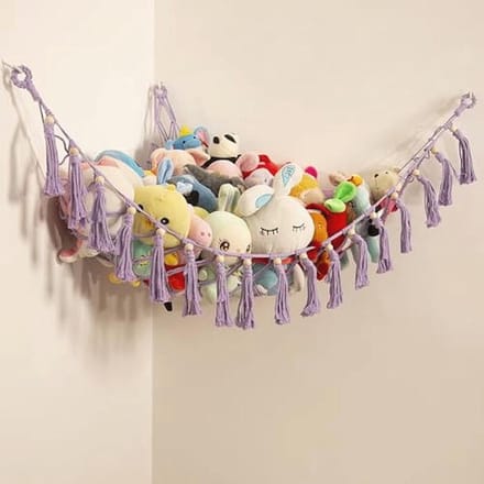 Opbergnet voor knuffels en speelgoed, macramé hangmat voor kinderkamer