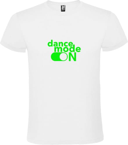 Wit T-Shirt met “ Dance Mode On “ afbeelding Neon Groen Size S