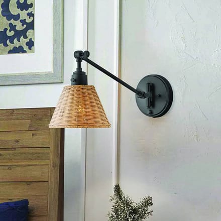 Hinkley LED Wandlamp Arti | 1X E27 Max 60W | Black, Natural Rattan Shade