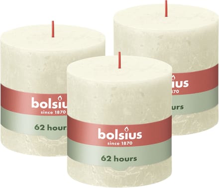 Bolsius - Rustieke Kaars - 3 Stuks - Ivoor - 10 x 10cm - 62 Branduren