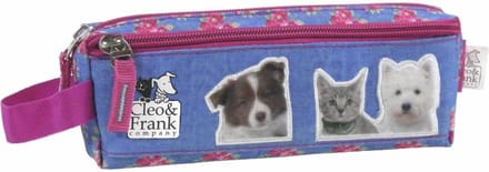 Cleo & Frank - etui met 2 ritsen - 20 cm - Blauw