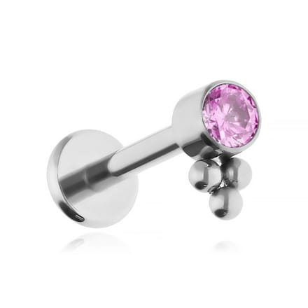 Titanium met Roze Zirkonia - Labret Piercing - Zilver - 1,2/8 - Sieraden